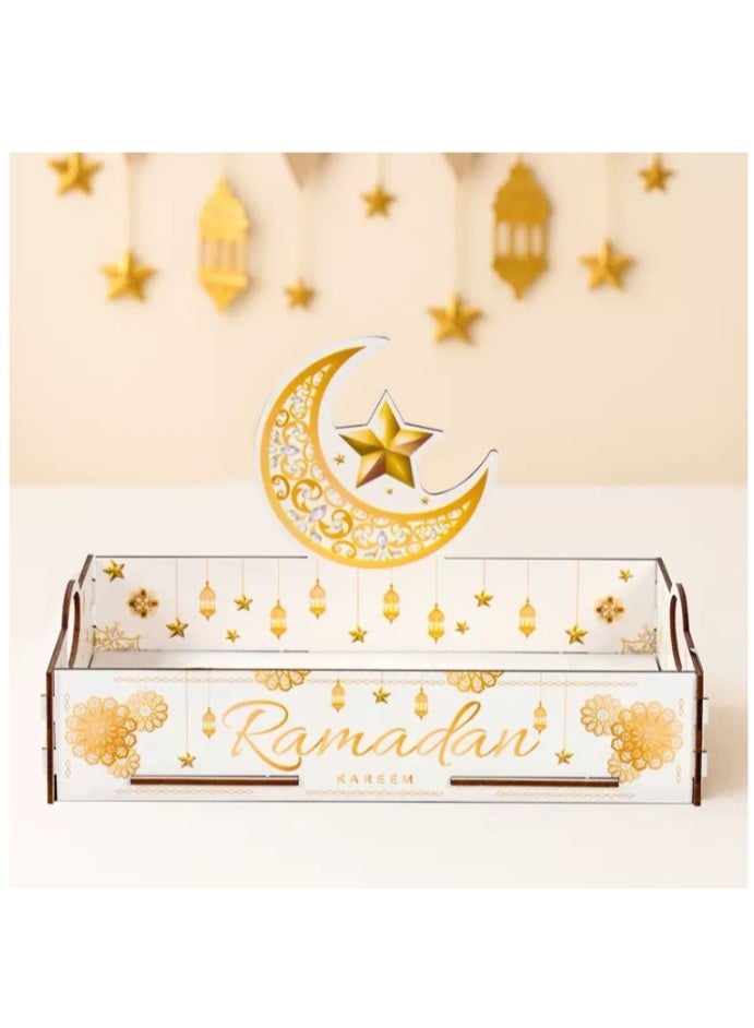 OASIS-TH Eid Mubarak Wooden Pallet Tray Ramadan Dessert Server Tray Eid Muslim Party Decor White - Image 2